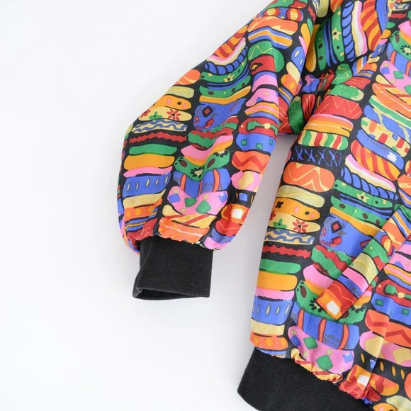Vintage K Arnold 100% Silk Rainbow Pattern Bomber Jacket M - Picture 9 of 14